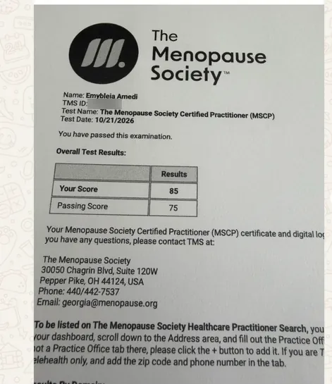 Print do resultado da prova MSCP da Dra. Emybleia Amedi